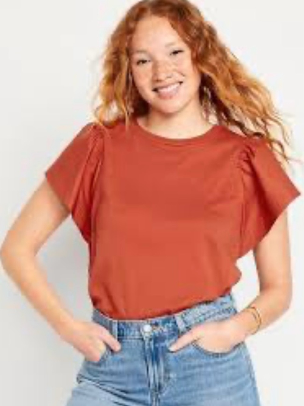 Old Navy Shirt Flutter Ruffle Sleeve Women's Size Small Burnt Orange